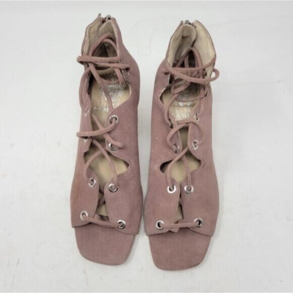 Vince Camuto | Nahara Leather Lace up Stacked Heel Shoes Blush Pink - Picture 4 of 13